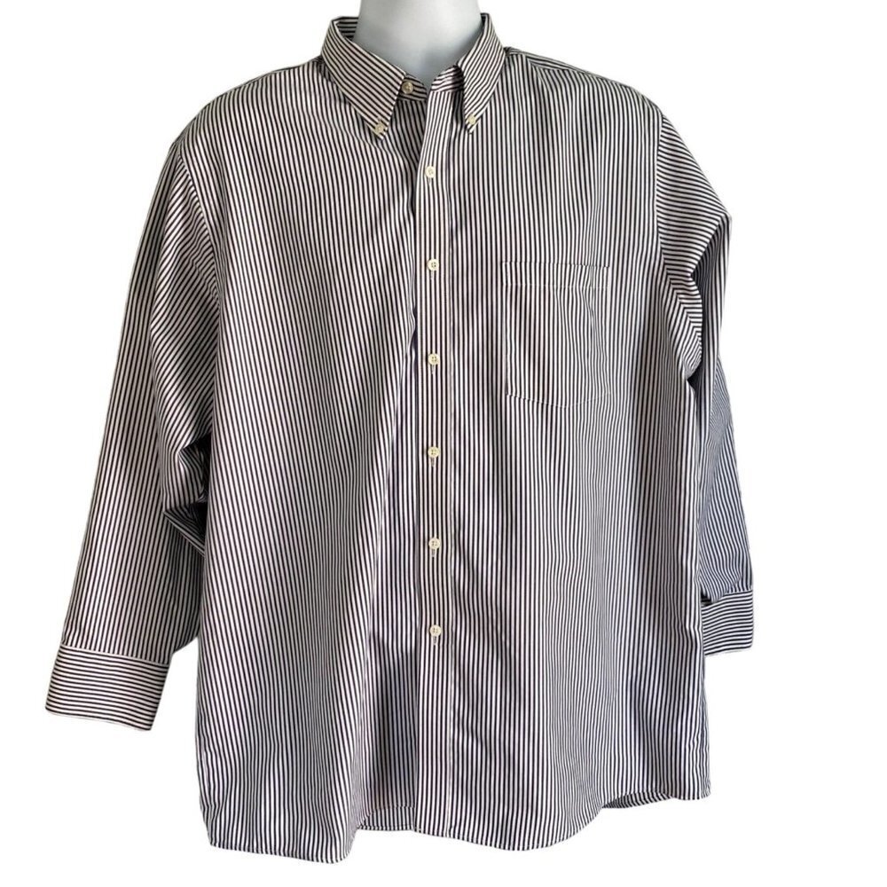 Geoffrey Beene Pinpoint Oxford Wrinkle Free Grey White Button Down Shirt Neck 17